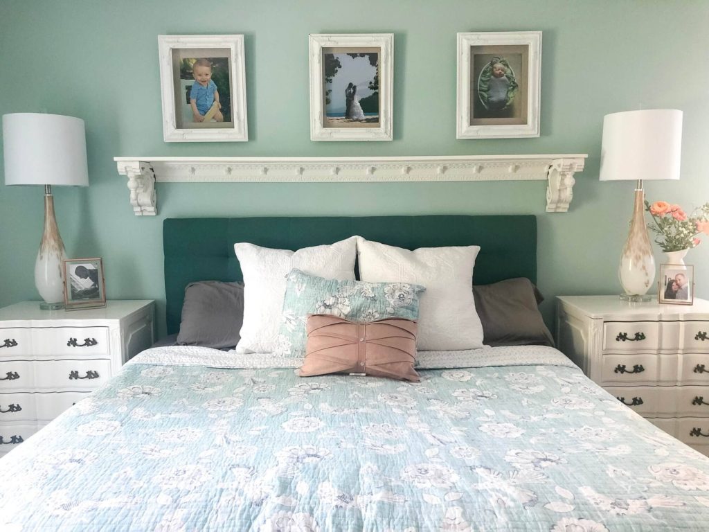 Check out the dramatic before and after photos of this minimalist room remodel. Gather ideas for cozy decor, as well as tips for how to DIY your own master bedroom. Lots of inspiration photos- I love the refinished white antique dressers and the simple, vintage touches! #simplify #beforeandafter #remodel